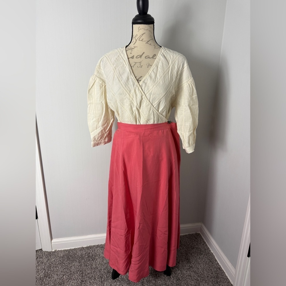 Talbots Elegant Pink Coral Women's Skirt Silk Midi size 16 Vintage 90s